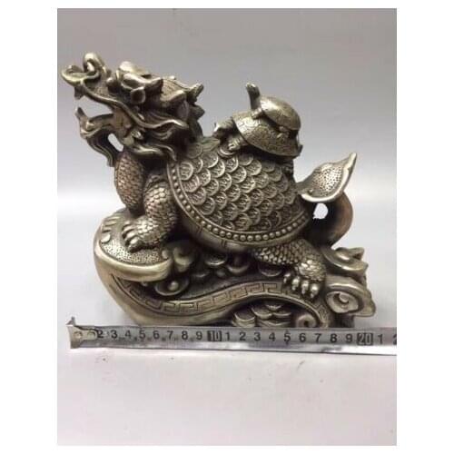 Chinese White copper hand-made Fortune lucky Dragon turtle Home decoration