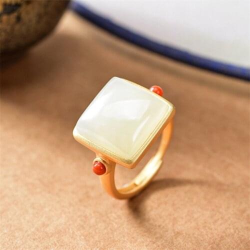 Uglyless Cutting Simple Big Gemstones Square Rings for Women Natural Jade Noble Purple Crystals Open Ring 925 Silver Dress Jewel