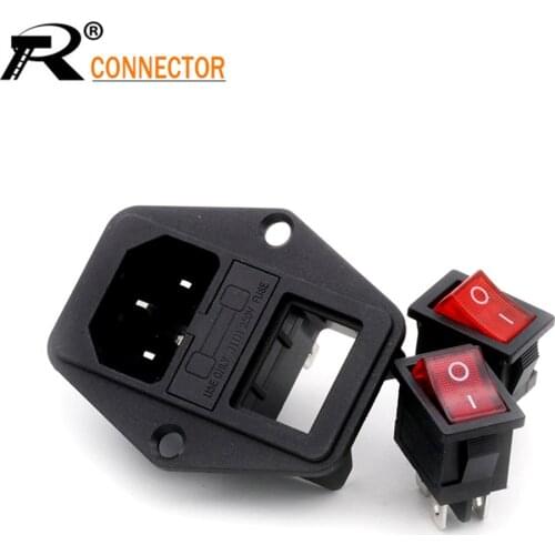 2pcs New Integral 3 pin Electrical AC Power Socket IEC320 Rocker switch 5/10A fuse holder Socket Panle Screw Mounted