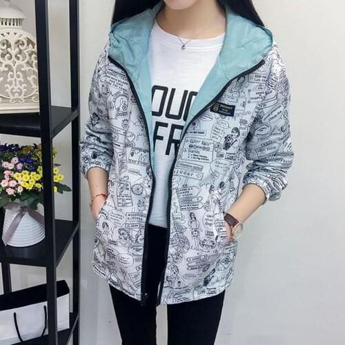 Women Zipper Hooded Jacket Windbreaker Double-sided Wearable Casual Long-sleeve Overcoat Loose Pockets Streetwear Clothing