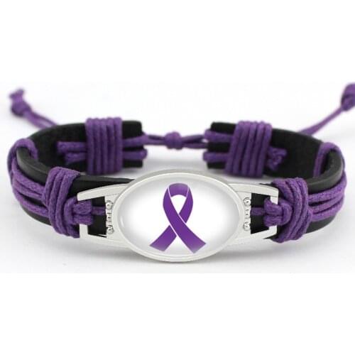 Medical Alert Alzheimers Meningitis Lupus Epilepsy Pancreatic Cancer Domestic Violence Rett Syndrome Hope Ribbon LeatherBracelet