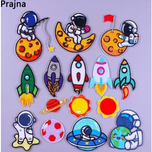 Prajna Astronaut Space Parches UFO Embroidery Patches for Clothes Sew On Self-adhesive Patches For Clothing DIY Rocket Stickers