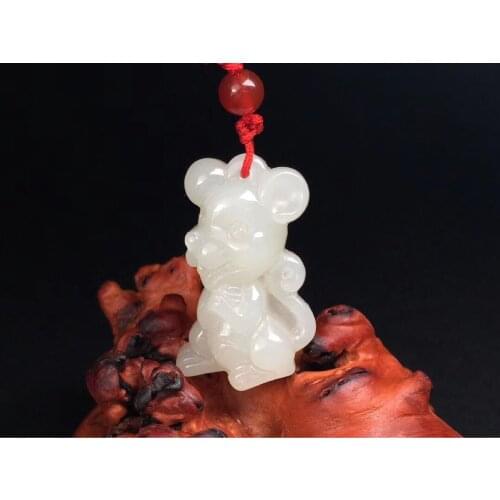 100% Real hetian white jade pendant handcarved cartoon Chinese zodiac jade pendants necklace jade gift necklaces jade jewelry
