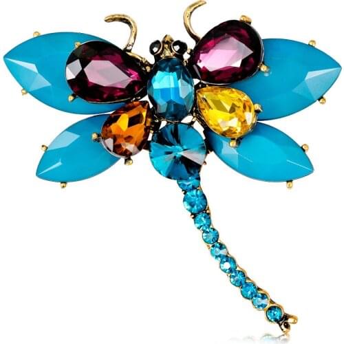 New Arrival Resin Colorful Large Dragonfly Brooches for Women Fashion Elegant Rhinestone Insect Brooch Pin Good Gift