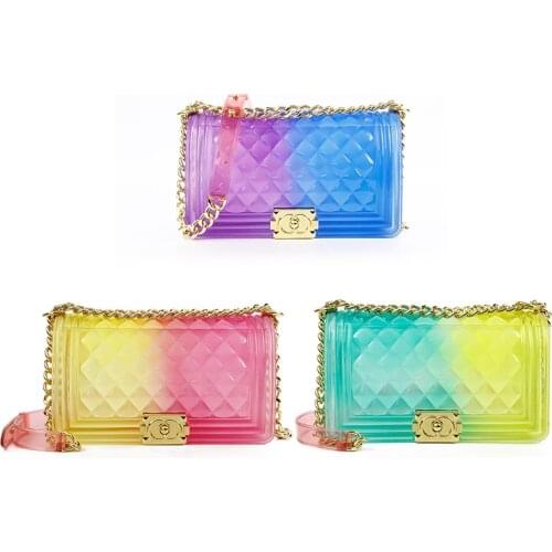 Wholesale Summer Candy Messenger Lucency Handbags Shoulder Crossbody Bag Ladies Wallet Colorful Rainbow Jelly Purses For Women