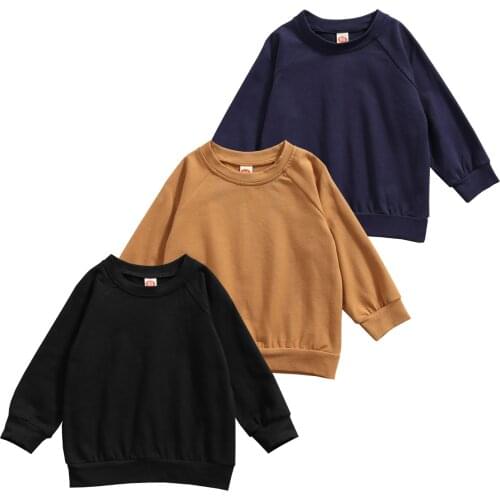 FOCUSNORM 1-6Y Autumn Casual Kids Boys Girls Sweatshirt Tops 3 Color Solid Long Sleeve Pullover Outwear
