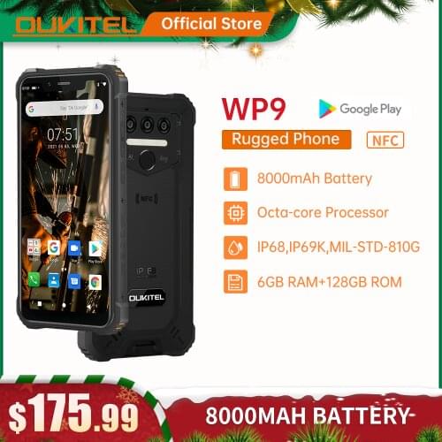 Oukitel WP9 Rugged 4G LTE Smartphone NFC 6G+128G 5.86" HD+ 8000mAh Android10 Mobile Phone 16M/8M Camera Octa Core Smart Phone