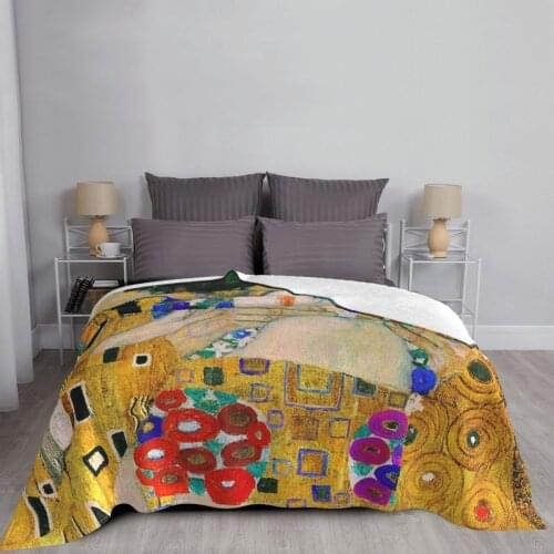 The Kiss By Gustav Klimt Throw Blanket Plaid 200 X220 Sweet Plaid Bed Sofa Blanket Hairy Winter Bed Covers Blankets And Diapers