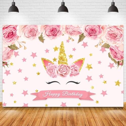 Custom Name Gril Birthday Party For Unicorn Flower Backdrops Pink Theme Banner Backgrounds Newborn Baby Child Photography Photo