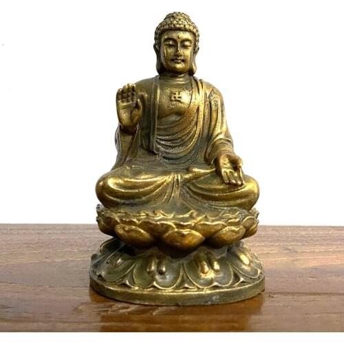 Retro Copper Amitabha Buddha Statue Home Decorations Brass Sculptures Vintage Living Room Office Desk Decor Miniature Figurine