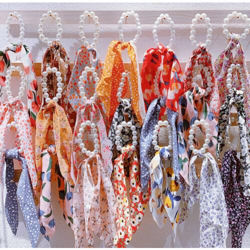 Pearl Elastic Ribbon Ponytail Hair Bands Long Scarf Hair Tie Bow knot Headbands Hair Accessories For Women