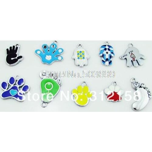 S30! Wholesale 100Pcs/Lots DIY Alloy Enamel mixed foot Charms Metal Charms bead