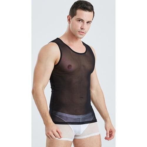 Sexy Men Tank Top Mesh Transparent Breathable Ultra-thin Vest Sleeveless T Shirts Casual Fitness Sleepwear Homme Undershirts