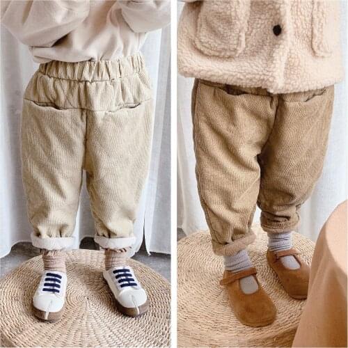 2 3 4 5 6 Y Baby Girls Trousers 2020 Winter Casual Solid Kids Corduroy Pants Korean Velvet Thicken Warm Cotton Pants for Girl