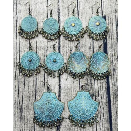 Vinatge Bronze Green Vintage Earrings for Women Boho Pakistani Afghanistan Tibetan Hippie Womens Jewelry Nepal Indian Free Gift