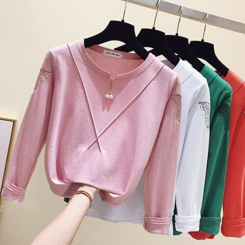 Kawaii Hollow Out Tshirt Long Sleeve T Shirt Women Poleras De Mujer Moda 2018 Cotton Korean Style Woman T-Shirt Vetement Femme