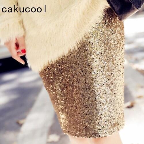 Cakucool Silver Sequined Skirt Slim Straight Midi Skirts Embellish Beading Gold Sexy new jupe sequin fashion women 2020