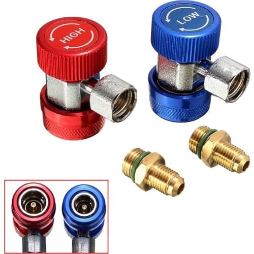 1 Pcs Air-conditioning Low High Quick Coupler Adapters AC Manifold Gauge +Extractor Valve Core for R134 #279091