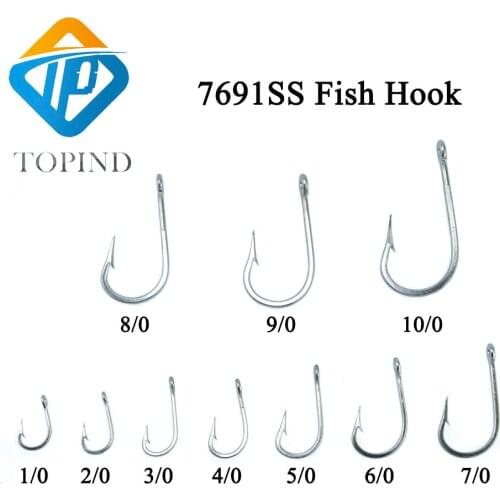 100pc 7691 3/0-10/0 stainless steel fishing hooks Crank hook Barbed fishhook fishing tackle fish hook Single Hookowner jig hook