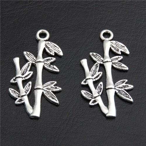 20pcs Silver Color Charms Carved Reed Bamboo Pendants For DIY Jewelry Making Fittings A2807