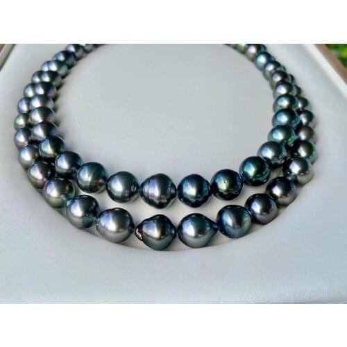8-10mm Big Size Natural Real Baroque Southsea Black Pearl Necklace Real Tahiti Pearl Strand String 39cm Long
