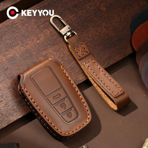 KEYYOU Genuine Leather Car Key Case For Toyota Prado Fortuner Camry Rav4 Highlander Crown Chr C-hr Land Cruiser Avensis Auris