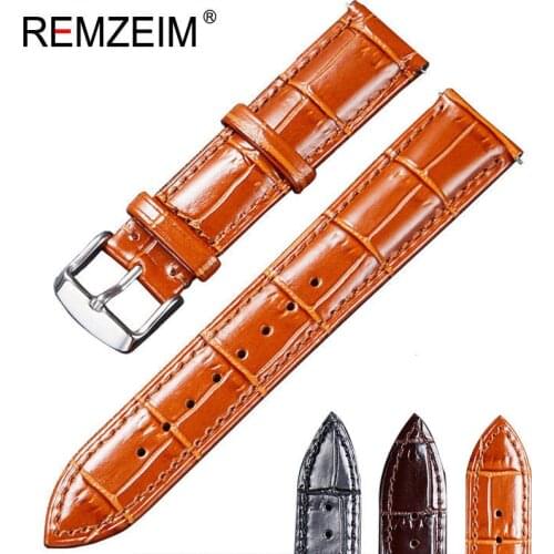 REMZEIM Double-sided calfskin Watchband Strap 18 / 19 / 20 / 21 / 22MM Steel Buckle Men Women Replace Band Watch Accessories