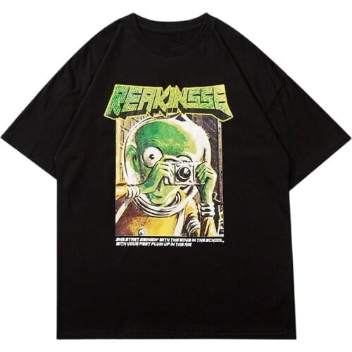 Alien Taking Pictures Printed Harajuku Tshirts Hip Hop T-Shirt Men Streetwear 2021 Summer Cotton Tops Loose Short Sleeve Shirts
