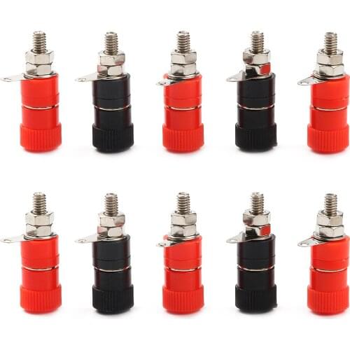 10Pcs 4mm Banana Socket Nickel Plated Red And Black Binding Post Nut Speaker Connector Banana Plug Jack Connector