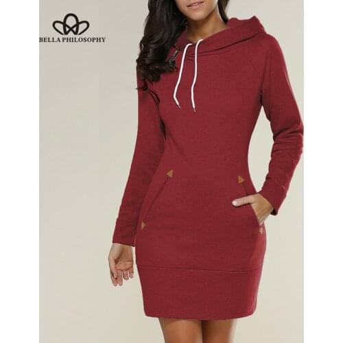 Bella Philosophy Autumn Long sleeve Hooded Women Dress Solid Lady party Dresses Mini Hight Street Female Dress