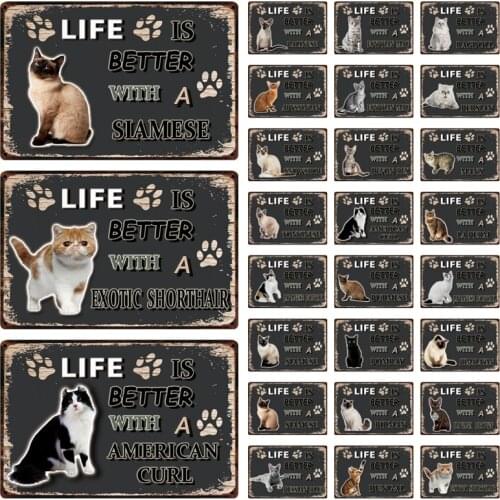 [ Kelly66 ] Pet Cat Siamese Egyptian Mau Havana Brown Abyssinian Metal Sign Home Decor Bar Wall Art Painting 20*30 CM Size Dy148