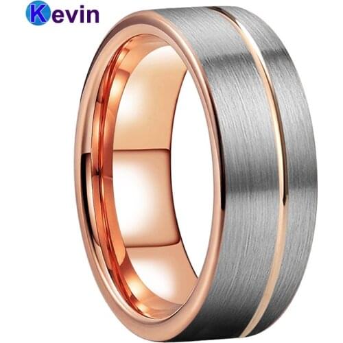 Rose Gold Wedding Band Tungsten Ring For Men Women Offset Groove And Brush Finish 6MM 8MM Comfort Fit