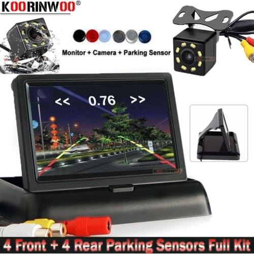 Koorinwoo LCD 4.3" Monitor Display 8 Parkmaster Backlights Video Parking Sensor Front + Back Buzzer security Camera Car Detector
