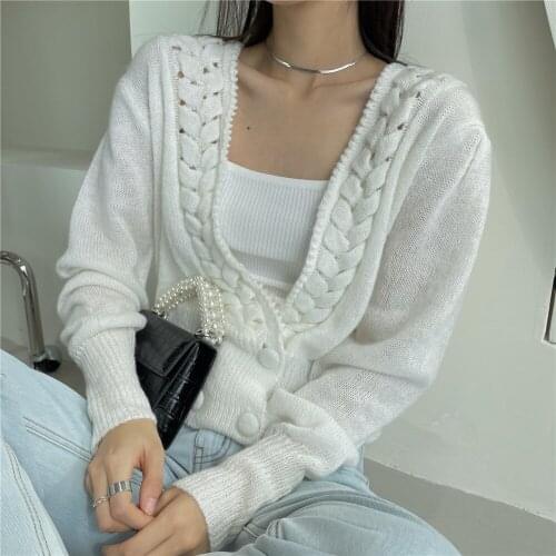 Alien Kitty Korean Sweet Twisted Knitted Cardigans Sweaters Tops Thin Gentle Autumn 2021 Lady Elegant Loose Fashion Femme Chic