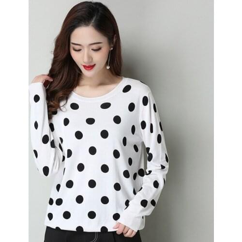 Korean Dot Print Sweater Women Round Collar Long Sleeve Jumper Top Spring Autumn Loose Plus Size Casual Knitted Pullovers H9353