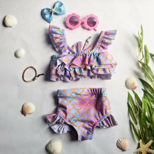 2020 New Toddler Baby Girls Mermaid ruffles Swimwear Summer Kids Swimsuit Beachwear Bathing Swimming Costume Suit 2PCS