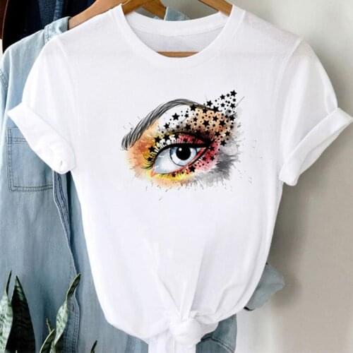 Fashion Women T Shirt Eye with Stars Print Tops Tee Female Ladies Harajuku T-shirt 90s Girls Ladies Short Sleeve T-shirt Clothes
