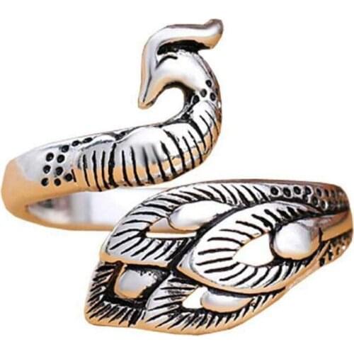 Fashion mens adjustable size bronze peacock ring ethnic womens ring