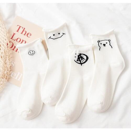 Fashion Ruffle Frilly Socks Women Kawaii Cute Cotton White Smiley Socks Japan Korean Style Summer Harajuku Crew Socks meias