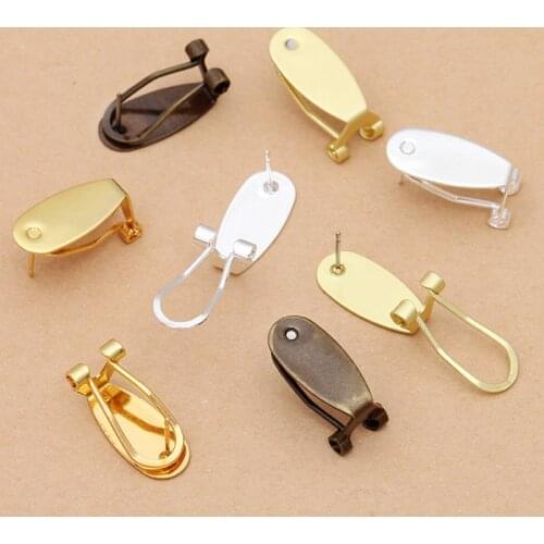 10pcs/lot 9x20mm Gold Ear Clip Base Earring Blank Cabochon Settings For Diy Jewelry Making Earrings Components Findings Supplies