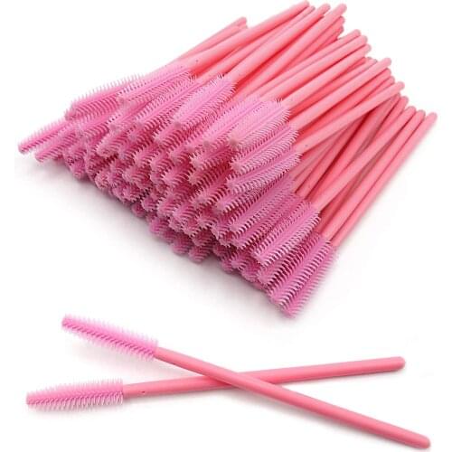 300pcs Pink Eyelash Brush Spoolie Extensions Plastic Silicone Disposable Mascara Wands