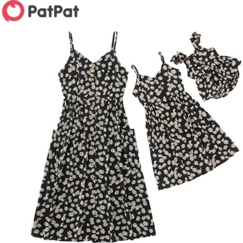 PatPat 2021 New ArrivalMosaic Mommy and Me Lovely Daisy Cotton Tank Dresses Family Look Clothing
