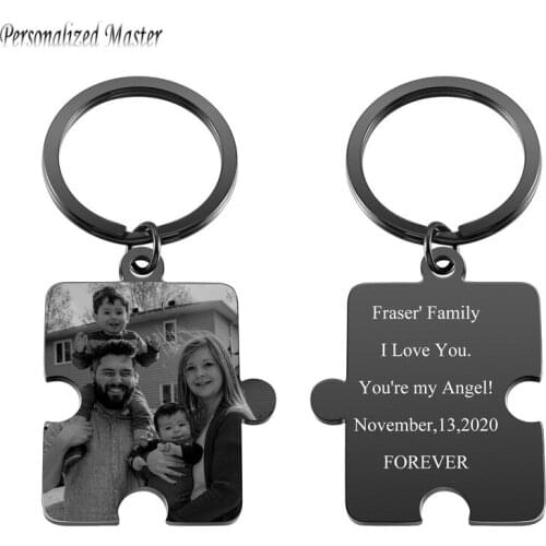 Personalized Master Custom Photo Text DIY Customized Puzzle Keyring Engraving Jigsaw Keychain Gift for Family Couples Friends