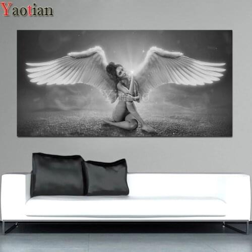 Full Square/Round diamond embroidery Black And White Angel Women Wing Diamond painting 5d cross stitch Diamond mosaic home art