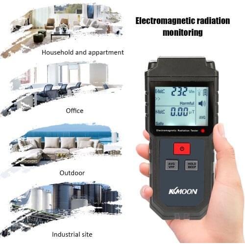 KKmoon Portable Handheld Digital LCD Electromagnetic Radiation Tester Electric Field Magnetic Dosimeter Detector with Alarm