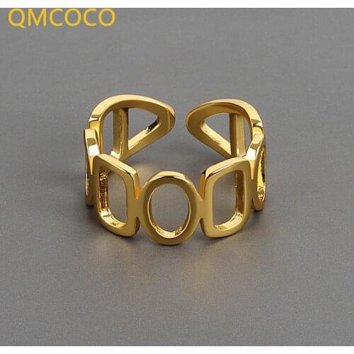 QMCOCO Minimalist 925 Silver Finger Rings For Women INS Fashion Creative Hollow Out Party Gifts Trendy Geometric Jewelry