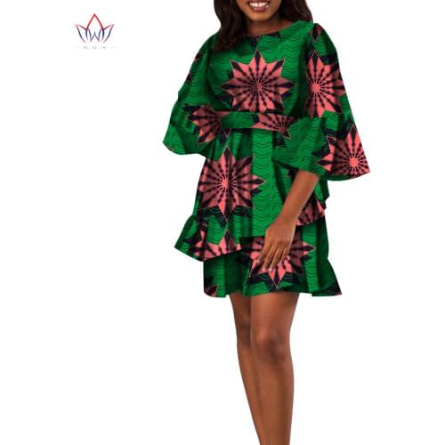 Horn Half Sleeve African Dresses for Women Wedding Party African Dresses for Women Dress Round Dashiki Dress Mini Dress WY5245