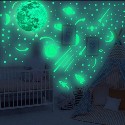 Glowing Wall Stickers for Childrens Bedroom Home Decoration Luminous Wall Paper Space Galaxy Stikcer