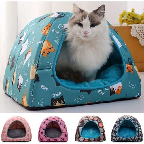 Warm Cat Bed Small Dogs Kittens House Pet Basket Cushion Cat Sleeping Pillow Mat Tent Puppy Lounger Soft Nest Cave Cats Beds