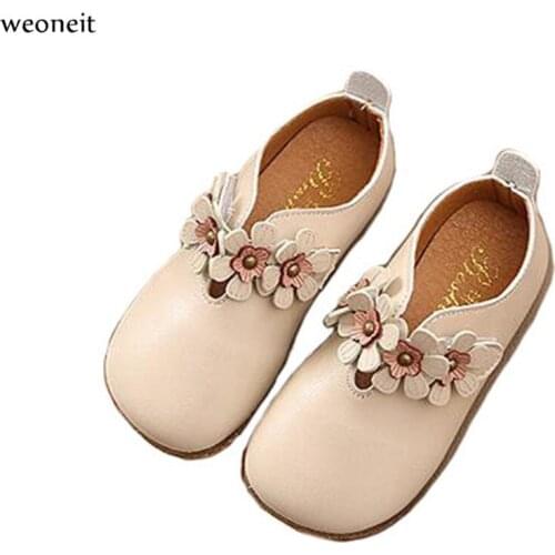 Weoneit Baby Girl Shoes Toddler Girl Shoes for Childrens Flowers Princess 3 Colors Slip on Child Shoe Soft Flats CN 21-30
